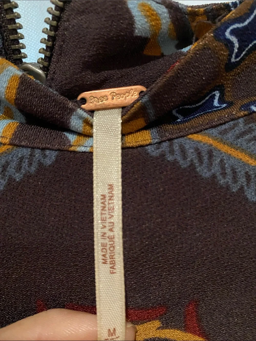 Free People Brown and Orange Patterned Long-Sleeve Dress-EUC.